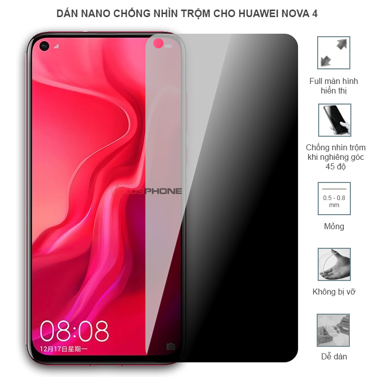 Dán cường lực dẻo chống nhìn trộm trong HD hoặc nhám AG cho Huawei Nova 4