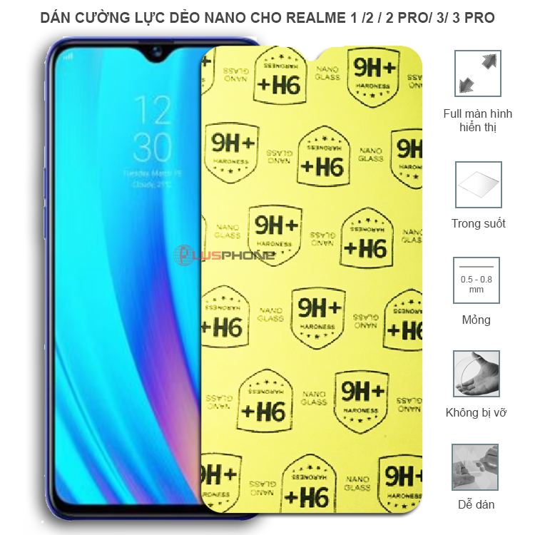 Dán cường lực dẻo trong hoặc nhám cho Realme 1/ 2/ 2 Pro/ 3/ 3 Pro