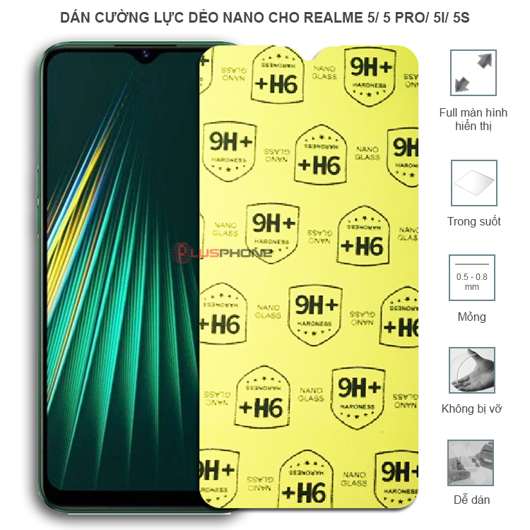Dán cường lực dẻo trong hoặc nhám cho Realme 5/ 5 Pro/ 5i/ 5s