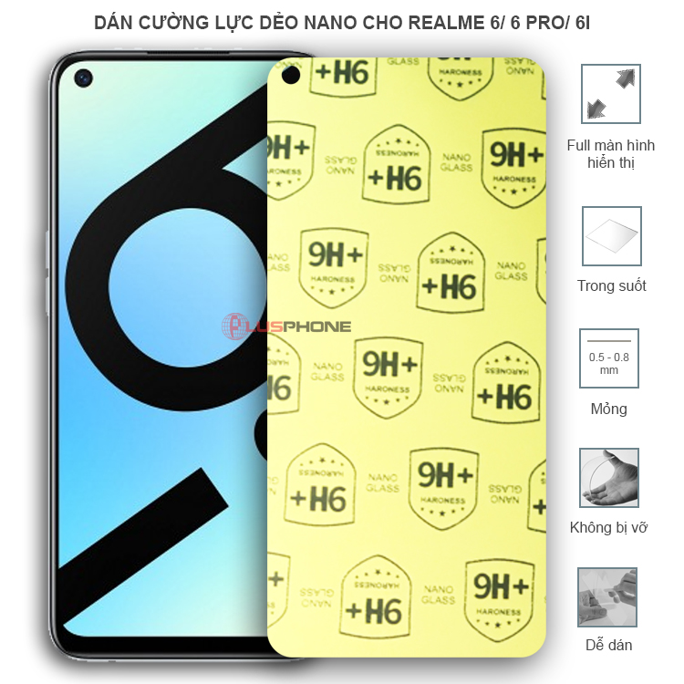 Dán cường lực dẻo trong hoặc nhám cho Realme 6/ 6 Pro/ 6i