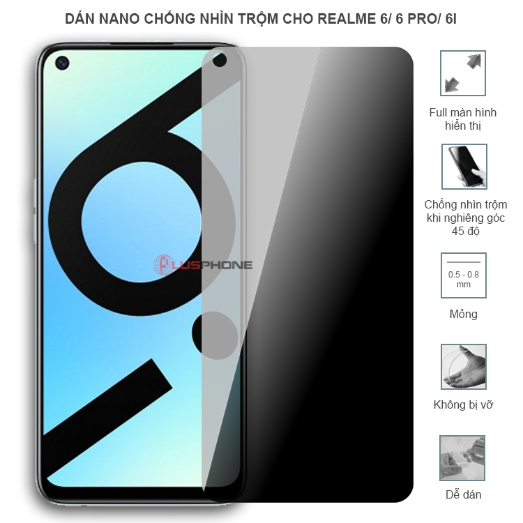 Dán cường lực dẻo chống nhìn trộm trong HD hoặc nhám AG cho Realme 6/ 6 Pro/ 6i