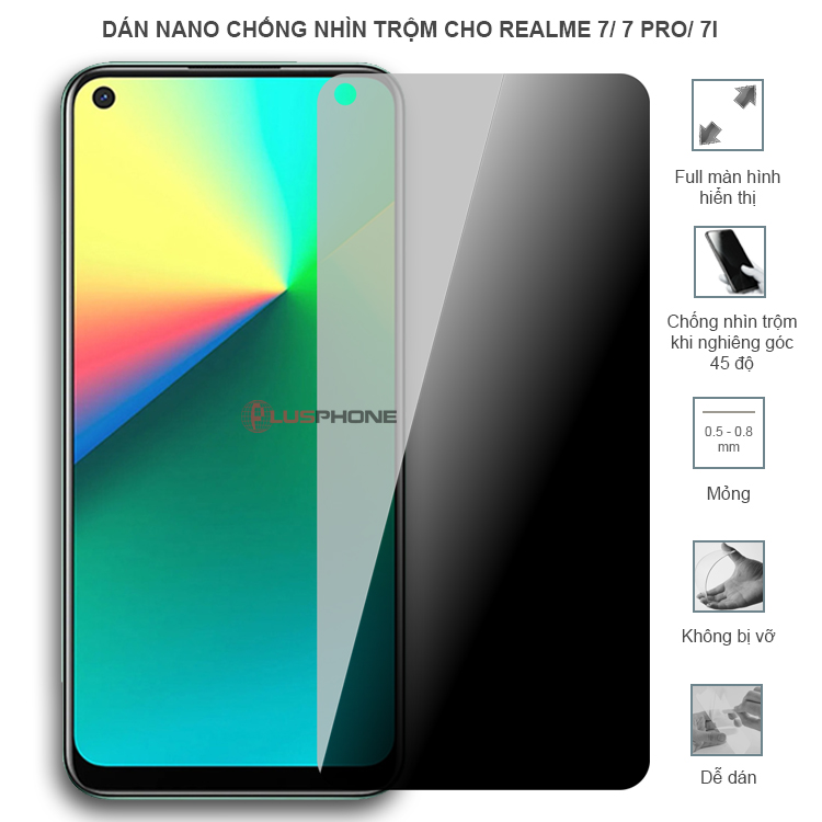 Dán cường lực dẻo chống nhìn trộm trong HD hoặc nhám AG cho Realme 7/ 7 Pro/ 7i