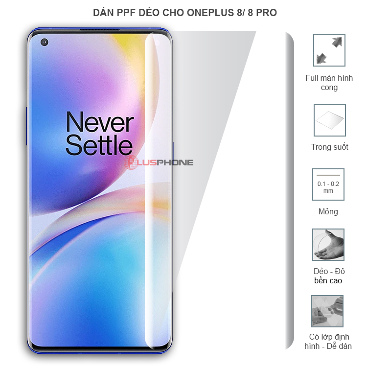Dán PPF dẻo full màn hình trong hoặc nhám cho OnePlus 8/ 8 Pro