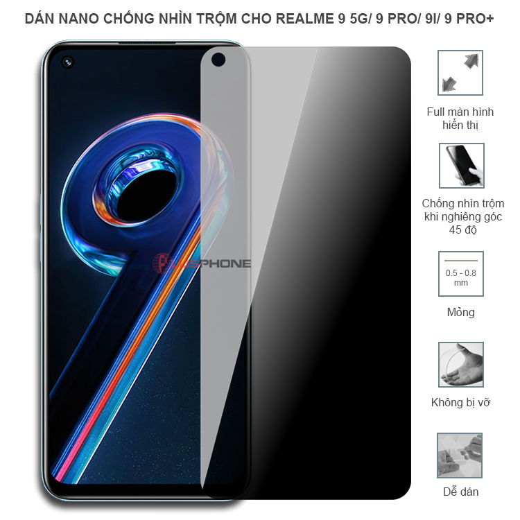 Dán cường lực dẻo chống nhìn trộm trong HD hoặc nhám AG cho Realme 9 5G/ 9 Pro/ 9 Pro+/ 9i