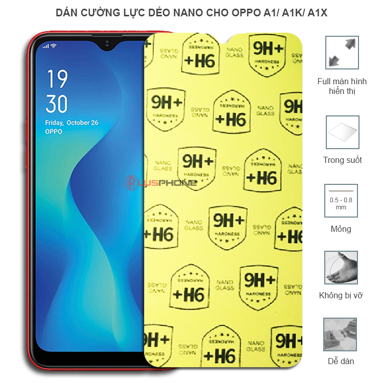 Dán cường lực dẻo trong hoặc nhám cho Oppo A1/ A1k/ A1x