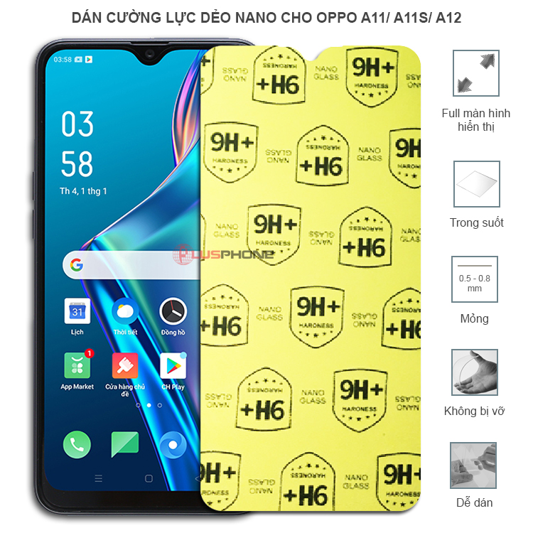 Dán cường lực dẻo trong hoặc nhám cho Oppo A11/ A11s/ A12