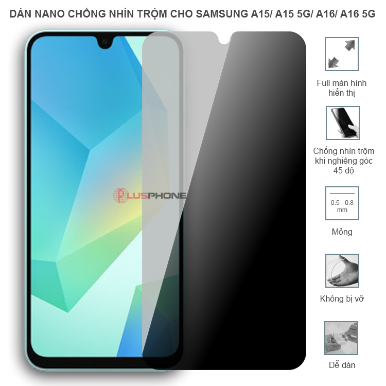 Dán cường lực dẻo chống nhìn trộm trong HD hoặc nhám AG cho Samsung A15/ A15 5G/ A16/ A16 5G