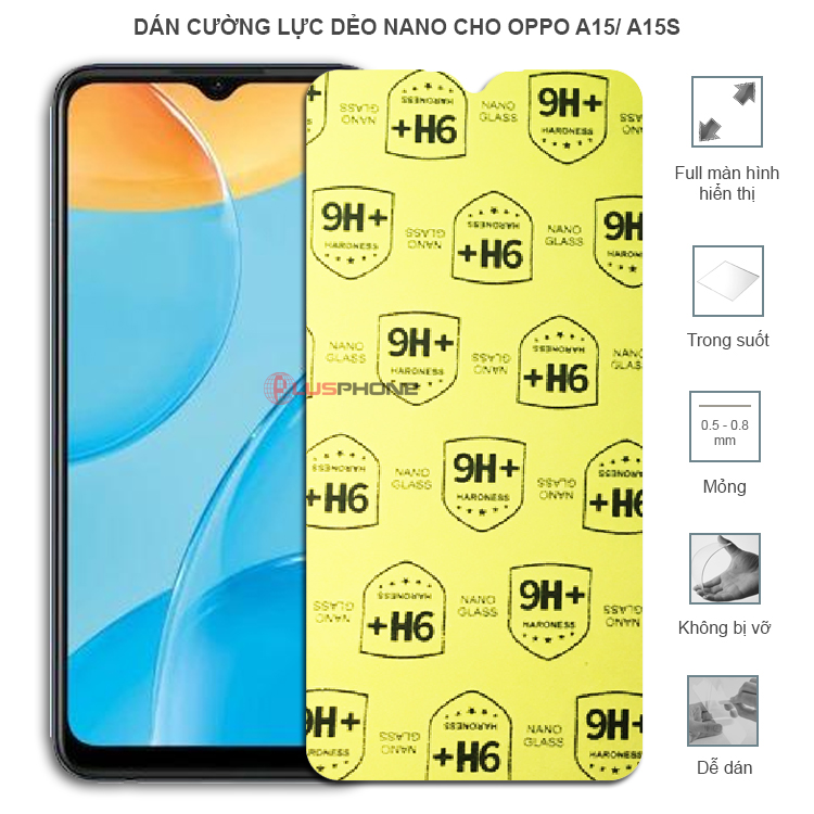 Dán cường lực dẻo trong hoặc nhám cho Oppo A15/ A15s