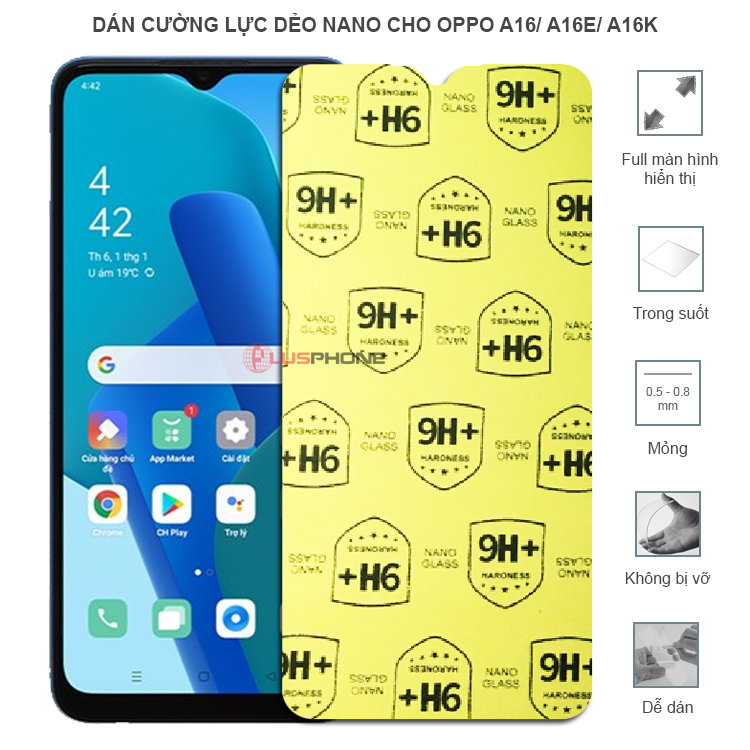 Dán cường lực dẻo trong hoặc nhám cho Oppo A16/ A16e/ A16k