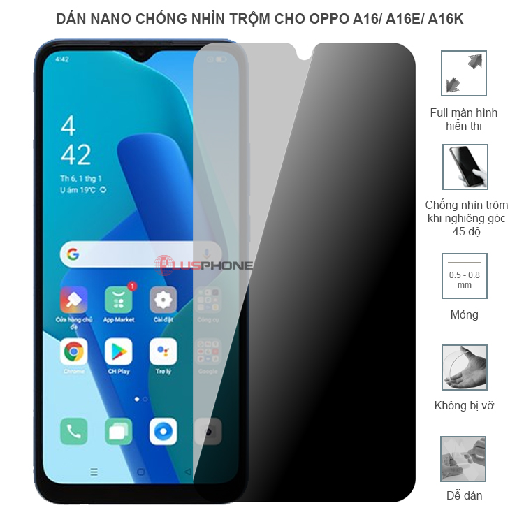 Dán cường lực dẻo chống nhìn trộm trong HD hoặc nhám AG cho Oppo A16/ A16e/ A16k