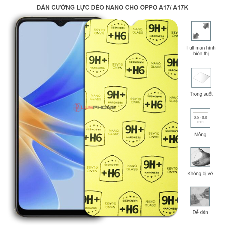 Dán cường lực dẻo trong hoặc nhám cho Oppo A17/ A17k