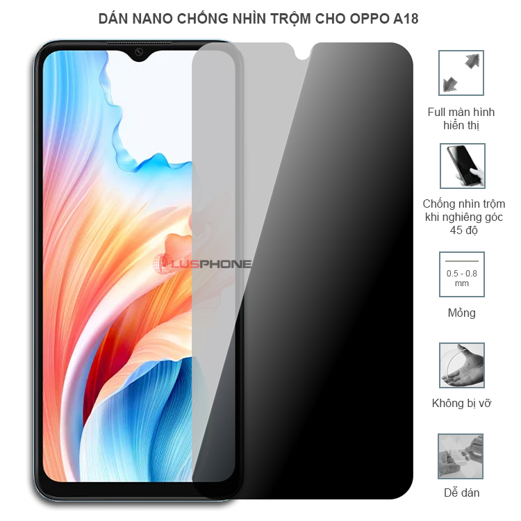Dán cường lực dẻo chống nhìn trộm trong HD hoặc nhám AG cho Oppo A18