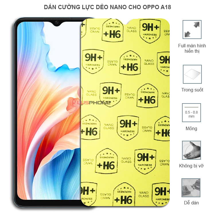 Dán cường lực dẻo trong hoặc nhám cho Oppo A18