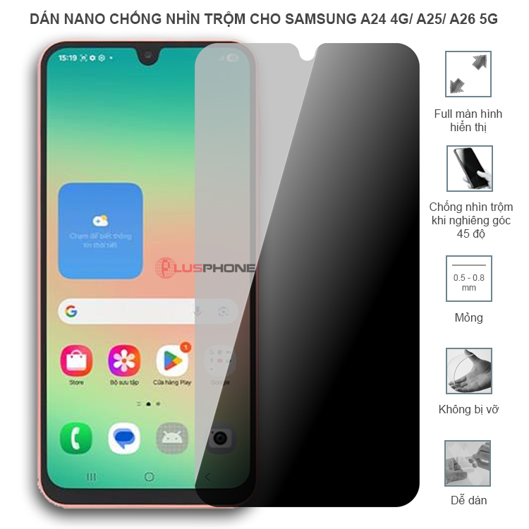 Dán cường lực dẻo chống nhìn trộm trong HD hoặc nhám AG cho Samsung A24 4G/ A25/ A26 5G