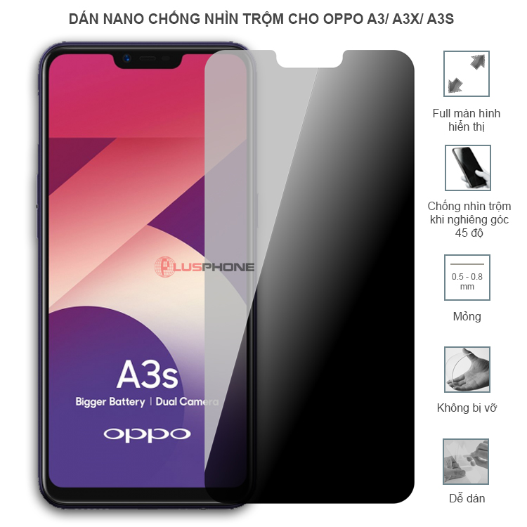 Dán cường lực dẻo chống nhìn trộm trong HD hoặc nhám AG cho Oppo A3/ A3x/ A3s