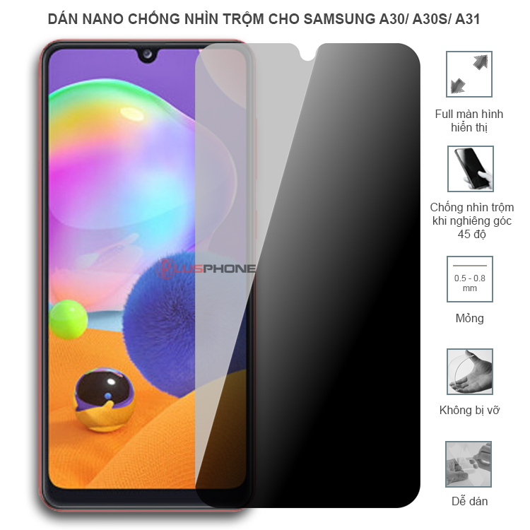 Dán cường lực dẻo chống nhìn trộm trong HD hoặc nhám AG cho Samsung A30/ A30s/ A31