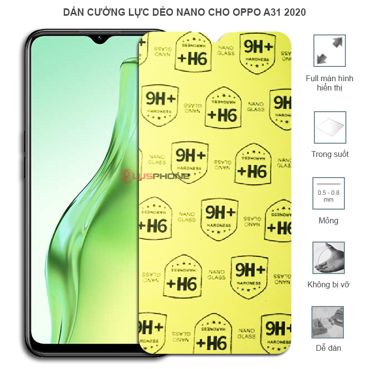 Dán cường lực dẻo trong hoặc nhám cho Oppo A31 2020