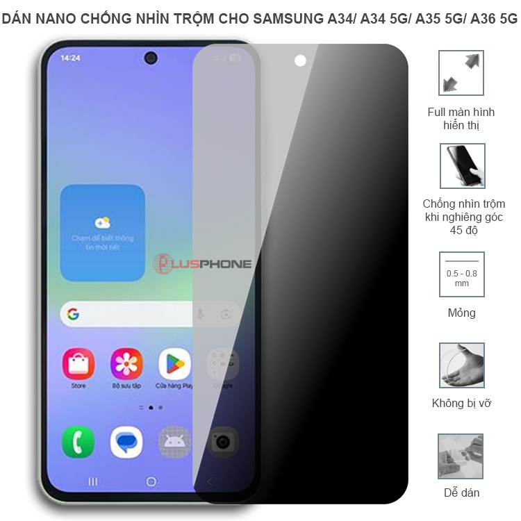 Dán cường lực dẻo chống nhìn trộm trong HD hoặc nhám AG cho Samsung A34/ A34 5G/ A35 5G/ A36 5G