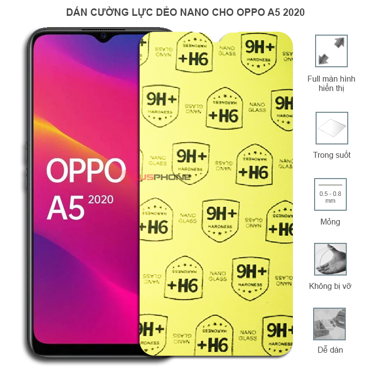Dán cường lực dẻo trong hoặc nhám cho Oppo A5 2020/ A5s