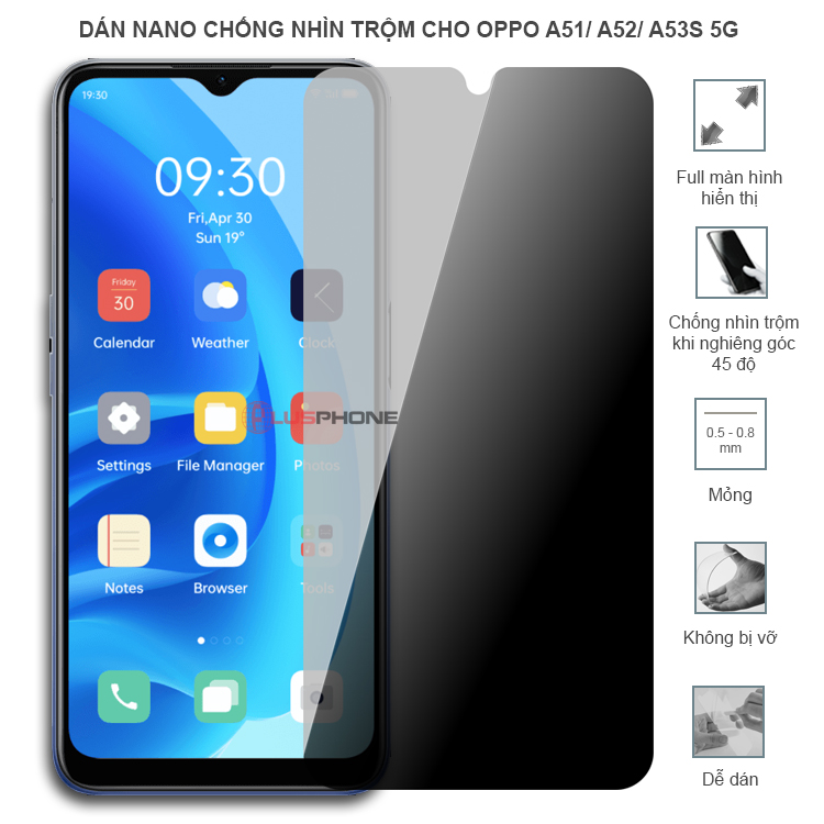 Dán cường lực dẻo chống nhìn trộm trong HD hoặc nhám AG cho Oppo A51/ A52/ A53s 5G
