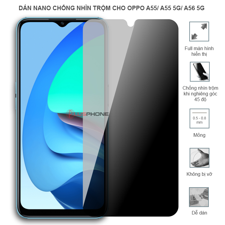 Dán cường lực dẻo chống nhìn trộm trong HD hoặc nhám AG cho Oppo A55/ A55 5G/ A56 5G