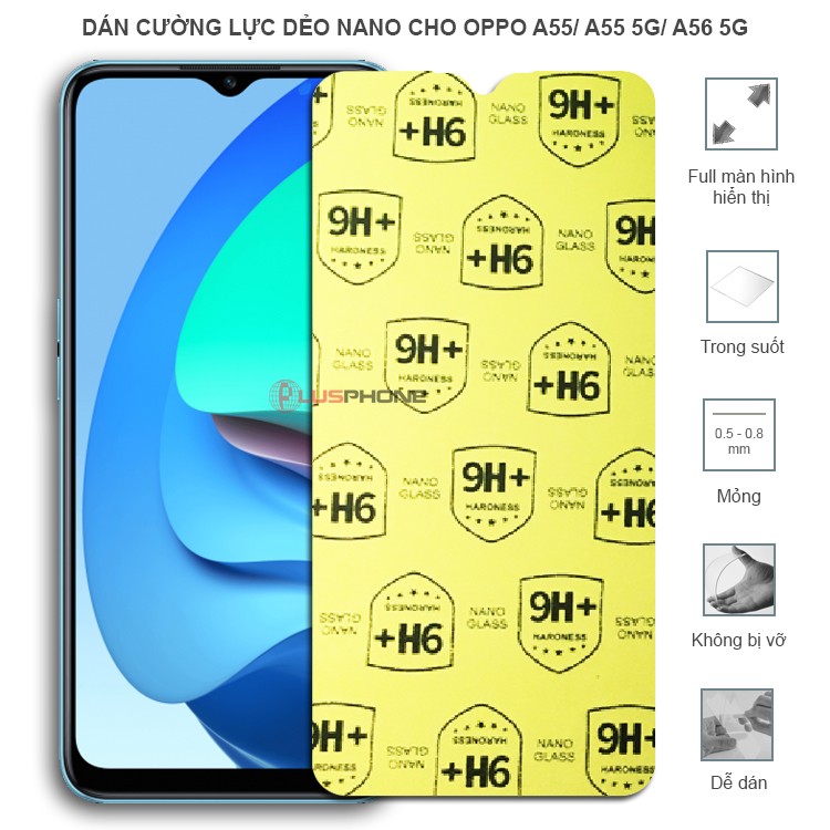 Dán cường lực dẻo trong hoặc nhám cho Oppo A55/ A55 5G/ A56 5G