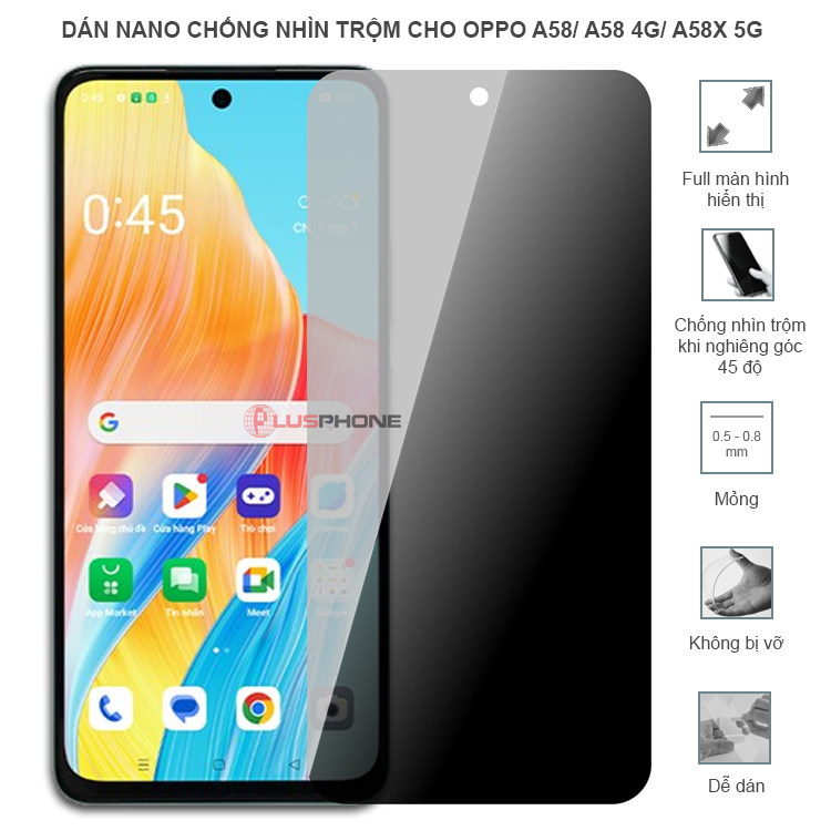 Dán cường lực dẻo chống nhìn trộm trong HD hoặc nhám AG cho Oppo A58/ A58 4G/ A58x 5G