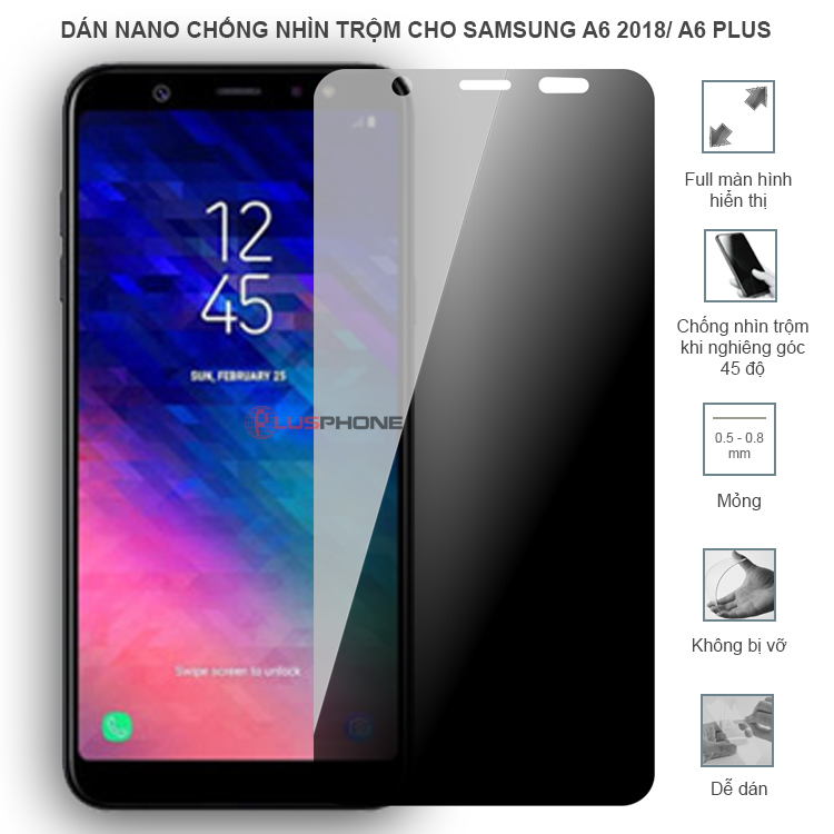 Dán cường lực dẻo chống nhìn trộm trong HD hoặc nhám AG cho Samsung A6 2018/ A6 Plus