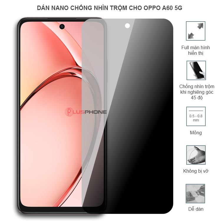 Dán cường lực dẻo chống nhìn trộm trong HD hoặc nhám AG cho Oppo A60 5G