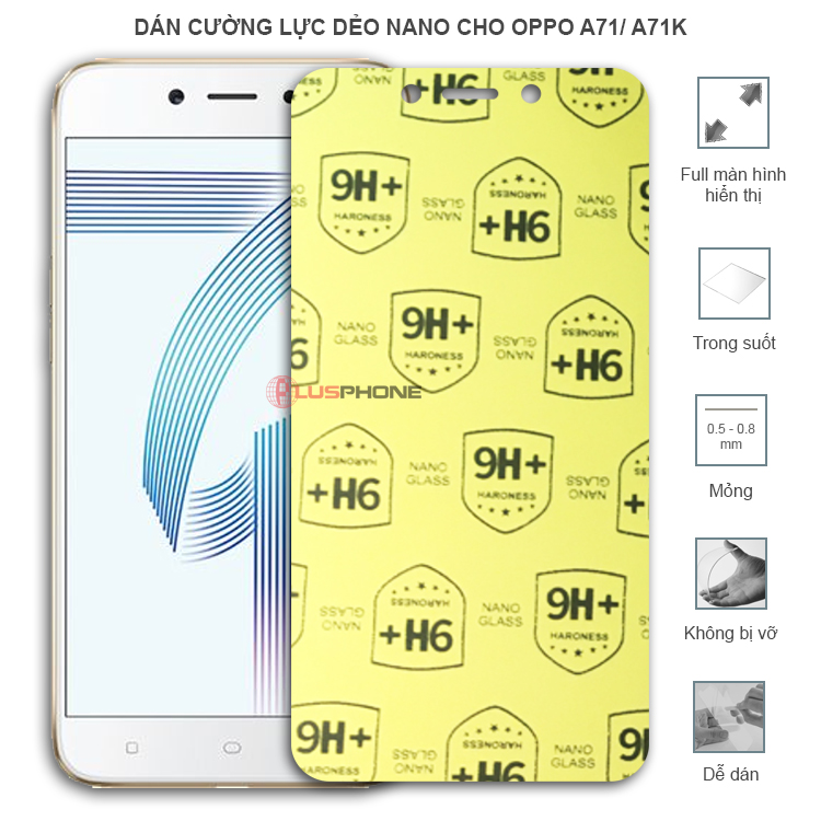 Dán cường lực dẻo trong hoặc nhám cho Oppo A71/ A71k