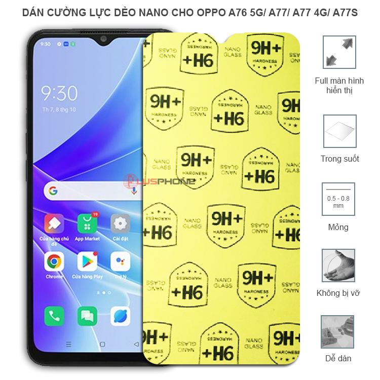 Dán cường lực dẻo trong hoặc nhám cho Oppo A76 5G/ A77/ A77s/ A77 4G