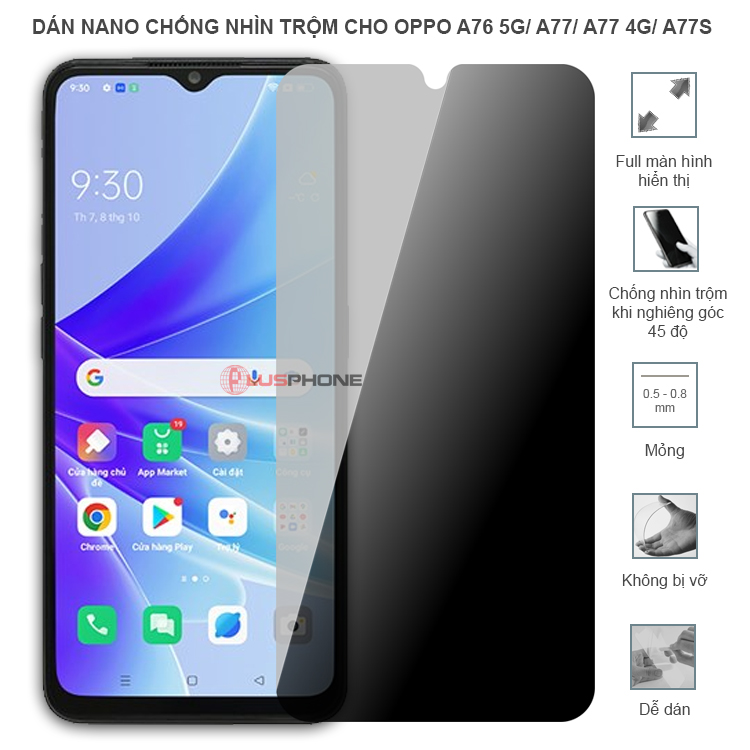 Dán cường lực dẻo chống nhìn trộm trong HD hoặc nhám AG cho Oppo A76 5G/ A77/ A77s/ A77 4G
