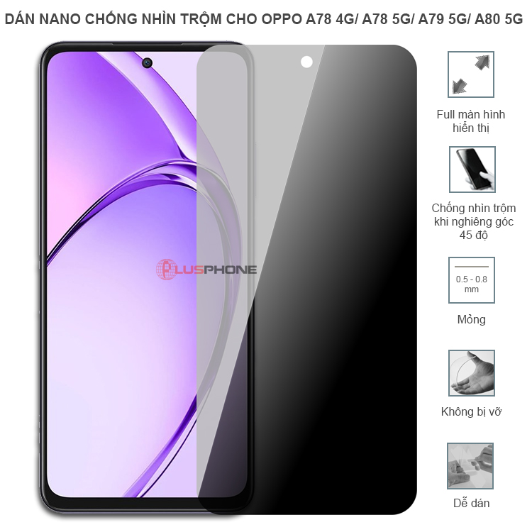 Dán cường lực dẻo chống nhìn trộm trong HD hoặc nhám AG cho Oppo A78 4G/ A78 5G/ A79 5G/ A80 5G