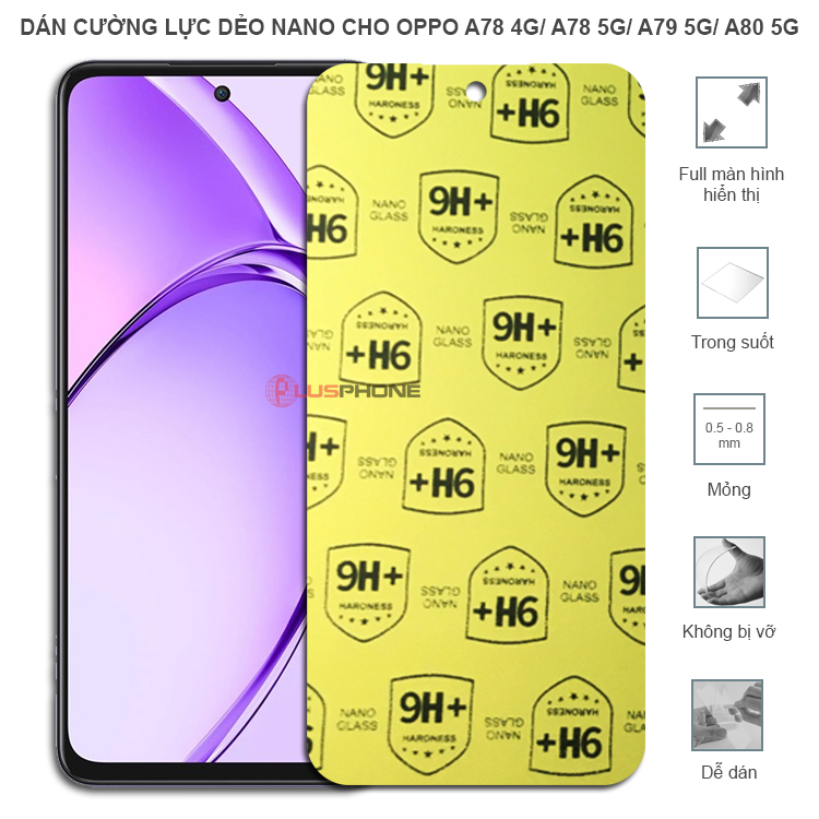 Dán cường lực dẻo trong hoặc nhám cho Oppo A78 4G/ A78 5G/ A79 5G/ A80 5G