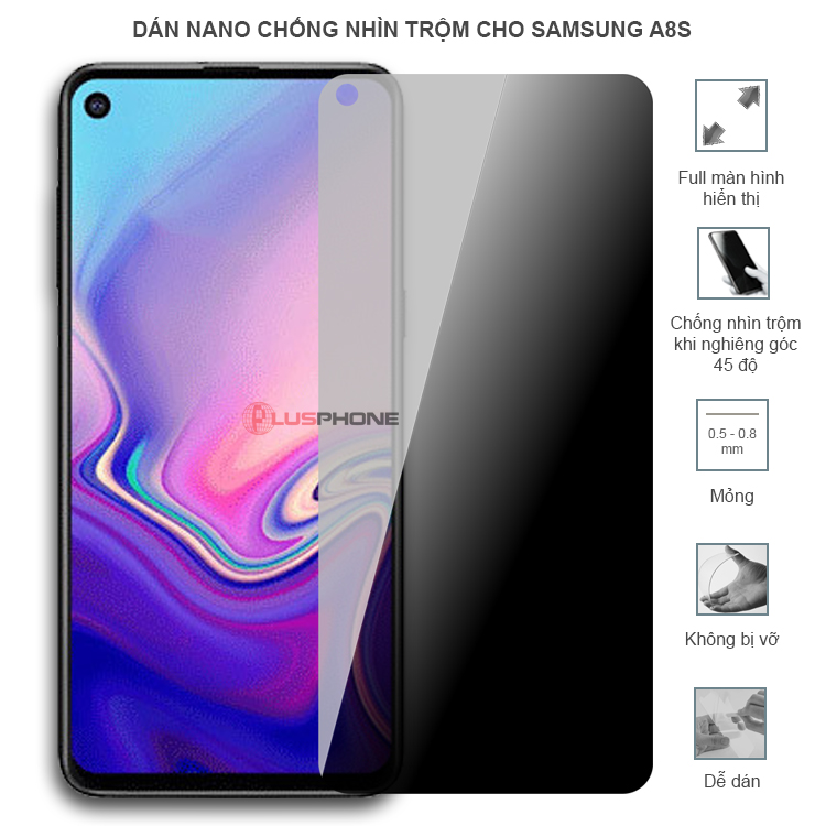 Dán cường lực dẻo chống nhìn trộm trong HD hoặc nhám AG cho Samsung A8s