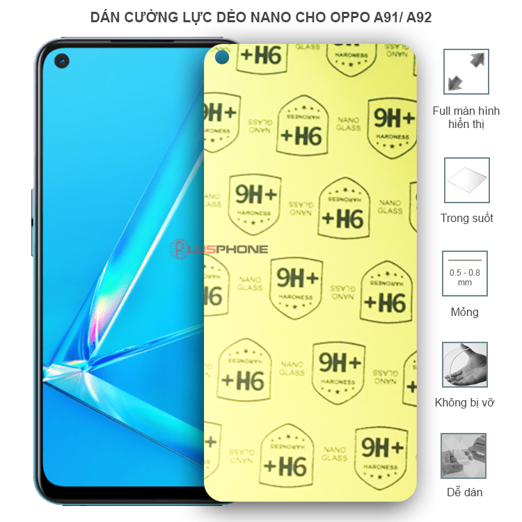Dán cường lực dẻo trong hoặc nhám cho Oppo A91/ A92