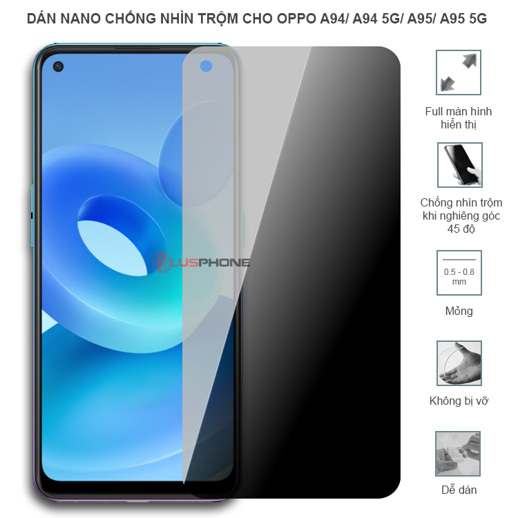 Dán cường lực dẻo chống nhìn trộm trong HD hoặc nhám AG cho Oppo A94/ A94 5G/ A95/ A95 5G