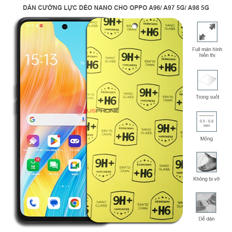 Dán cường lực dẻo trong hoặc nhám cho Oppo A96/ A97 5G/ A98