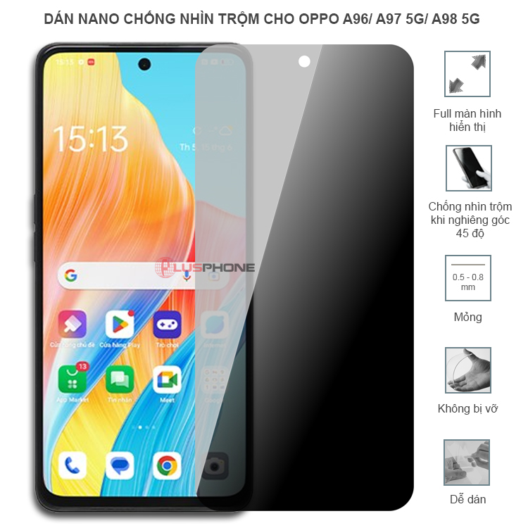 Dán cường lực dẻo chống nhìn trộm trong HD hoặc nhám AG cho Oppo A96/ A97 5G/ A98