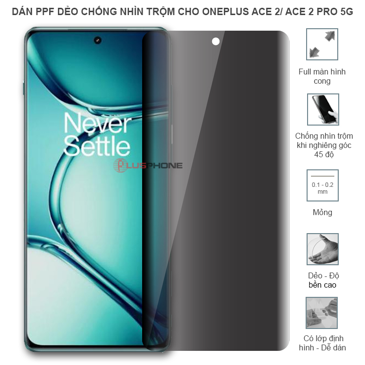 Dán PPF dẻo chống nhìn trộm trong HD hoặc nhám AG cho OnePlus Ace 2/ Ace 2 Pro
