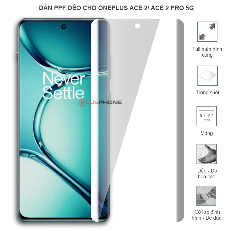 Dán PPF dẻo full màn hình trong hoặc nhám cho OnePlus Ace 2/ 2 Pro