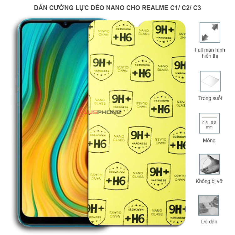 Dán cường lực dẻo trong hoặc nhám cho Realme C1/ C2/ C3