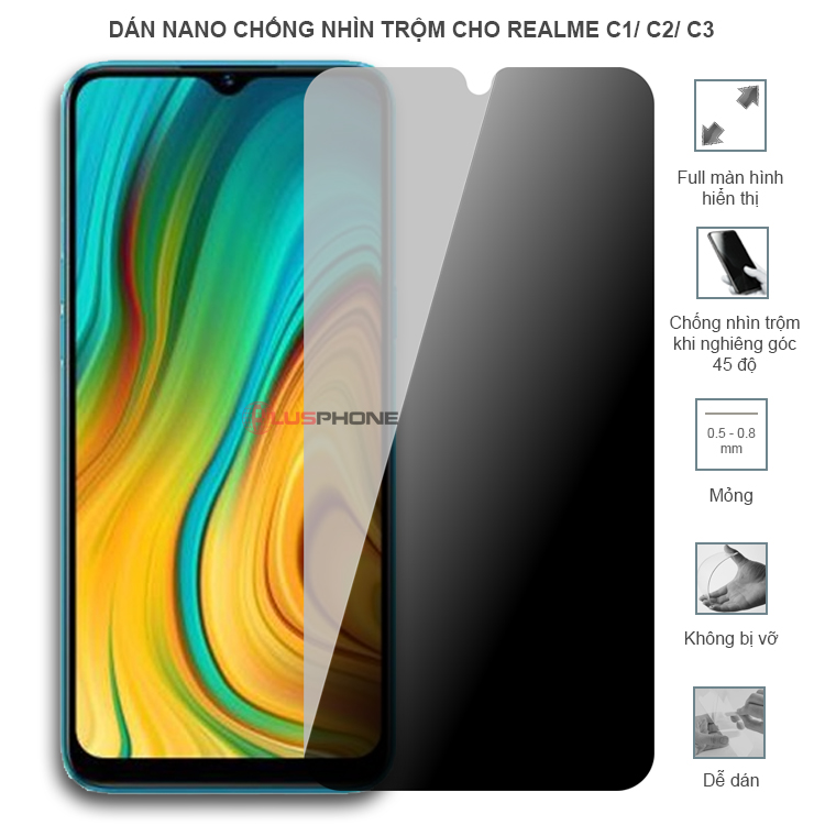 Dán cường lực dẻo chống nhìn trộm trong HD hoặc nhám AG cho Realme C1/ C2/ C3
