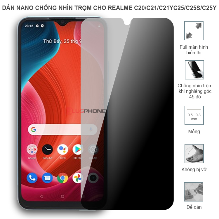 Dán cường lực dẻo chống nhìn trộm trong HD hoặc nhám AG cho Realme C20/ C21/ C21y/ C25/ C25y/ C25s