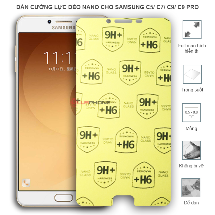 Dán cường lực dẻo trong hoặc nhám cho Samsung C5/ C7/ C9/ C9 Pro