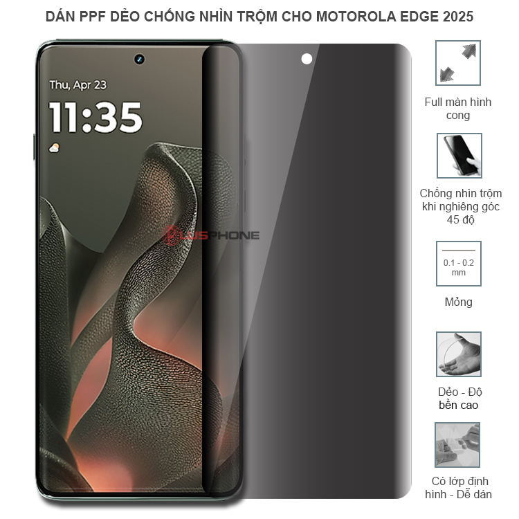 Dán PPF dẻo chống nhìn trộm trong HD hoặc nhám AG cho Motorola Edge 2025