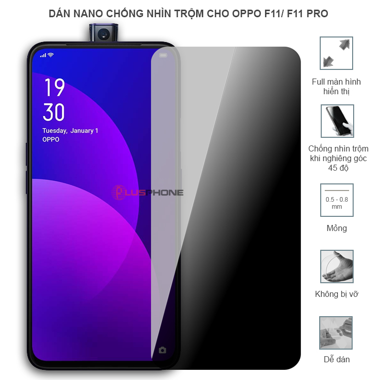 Dán cường lực dẻo chống nhìn trộm trong HD hoặc nhám AG cho Oppo F11/ F11 Pro