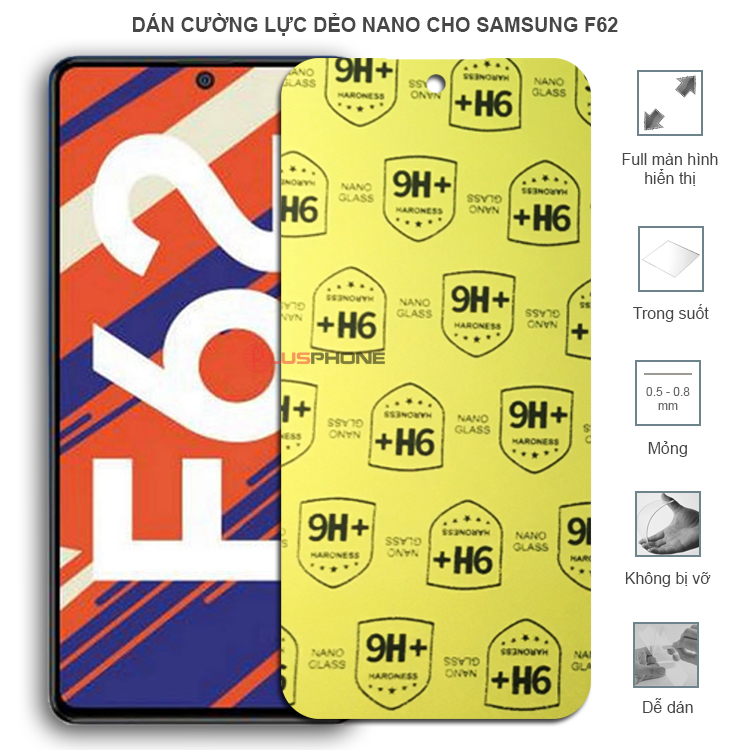 Dán cường lực dẻo trong hoặc nhám cho Samsung F62