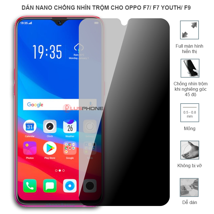 Dán cường lực dẻo chống nhìn trộm trong HD hoặc nhám AG cho Oppo F7/ F7 Youth/ F9