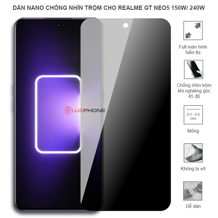 Dán cường lực dẻo chống nhìn trộm trong HD hoặc nhám AG cho GT Neo5 5G